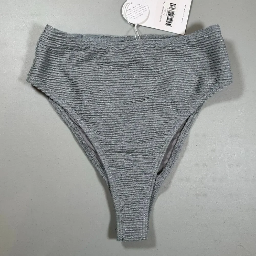NWT RUMER The Label 3 Piece Bikini Set Gray Ribbed Fabric Size Small